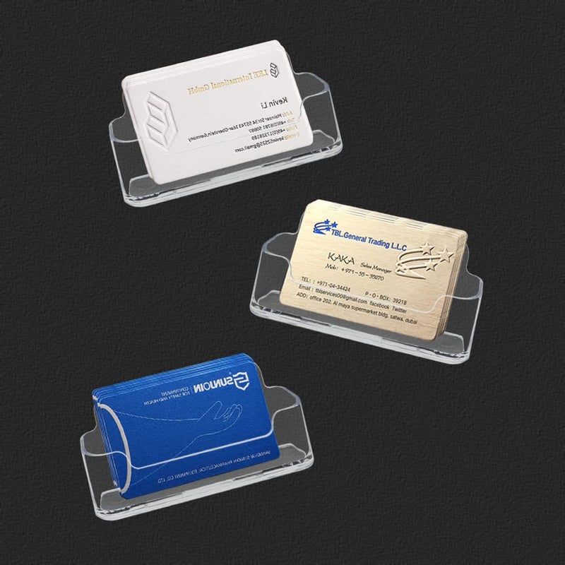 HSYMQ 8 Pack Acrylic Business Card Holder for Desk, Clear Plastic Business Cards Display Holders Stand, Fits 30-50 Business Cards - Image 3